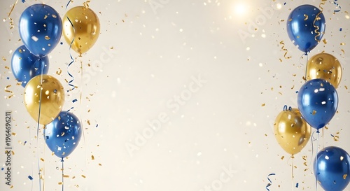 Blue and Gold Balloons on White for Birthday, Anniversary, Milestone, Graduation and Corporate Achievement