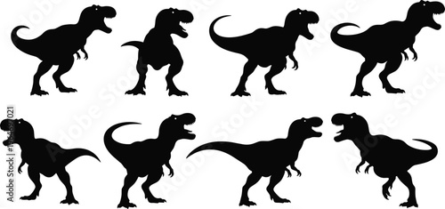 A collection of dinosaur silhouettes depicts various poses of tyrannosaurus rex showcasing their powerful builds and predatory nature high quality professional detailed modern