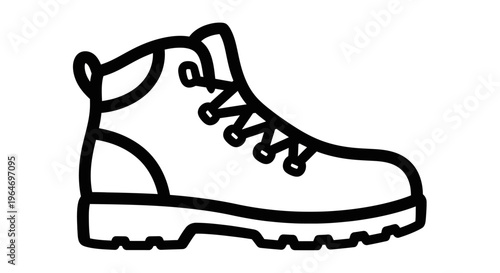 Minimalist black-and-white line illustration of a sturdy work boot with thick treads and a side zipper on a clean background.