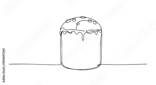 Easter cake one line drawing. Traditional spring holiday food vector illustration isolated on white background