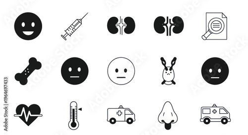 Medical Icons Set: Health, Illness, and Care Symbols