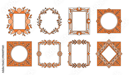 A collection of eight decorative vintage style ornate frames with floral and geometric patterns.