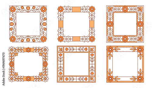 A collection of six decorative square frames featuring intricate floral and botanical patterns