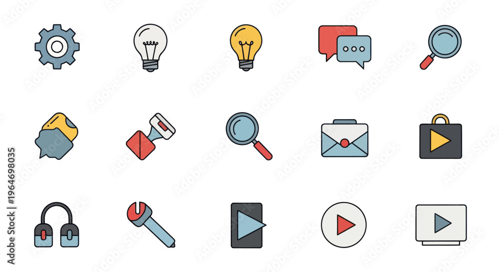 Fototapeta premium Business Icons Set: Idea, Search, Communication, Strategy, Workflow, Tools