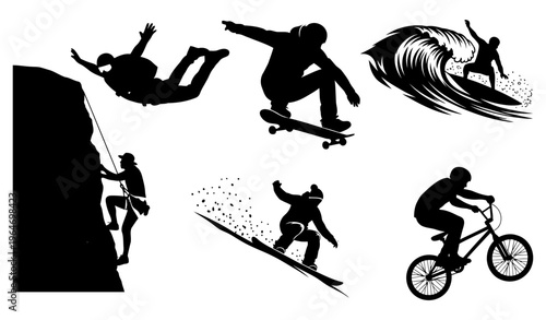 Extreme Sports Silhouettes Skateboarding Surfing Climbing Vector_26