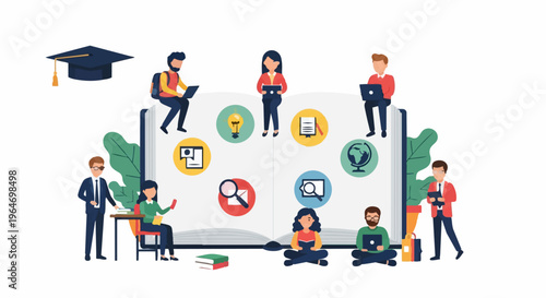 Online Education and Learning Concept with Students and Digital Resources.