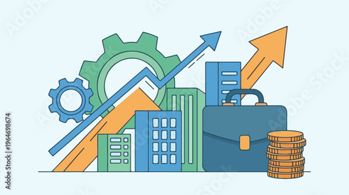 Business growth and urban development concept with financial elements