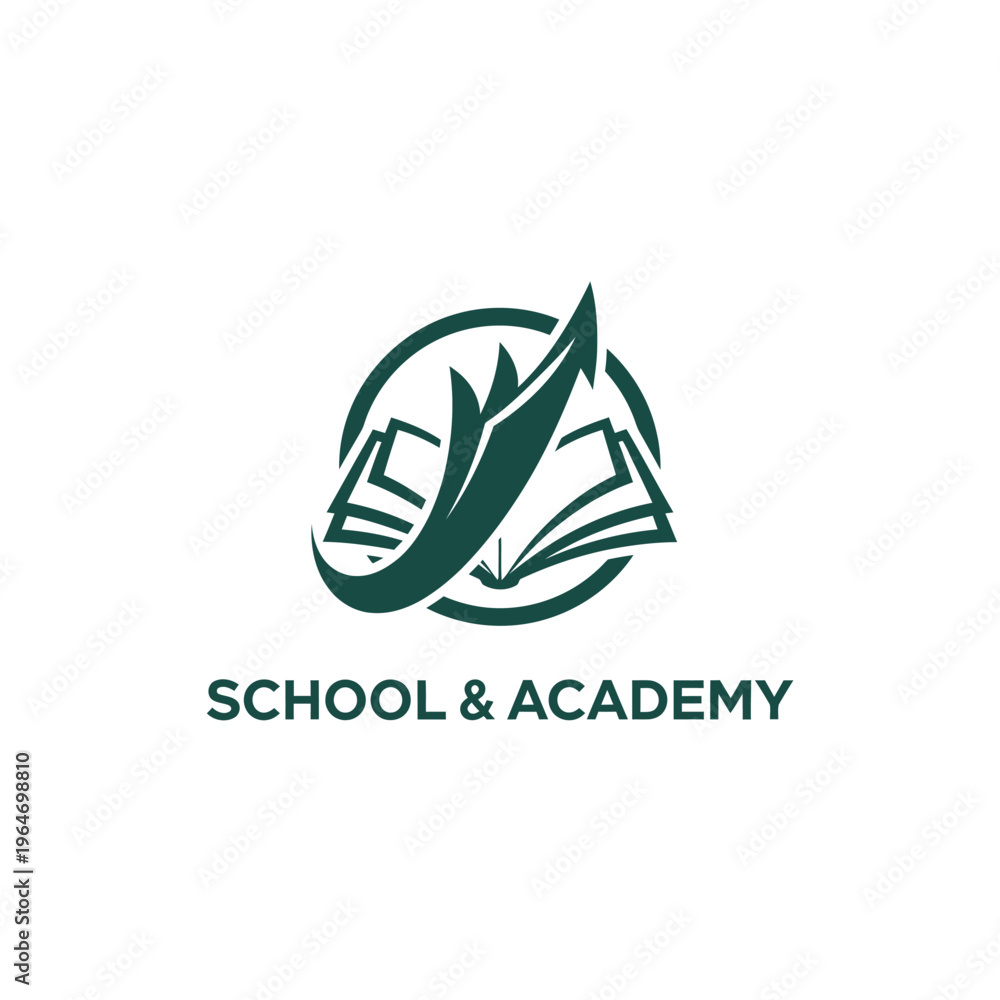 Fototapeta premium Dynamic education emblem featuring open book and rising abstract shapes for high school and academy.