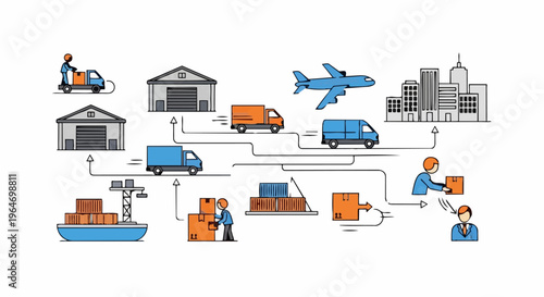 Supply Chain Management Illustration - A Comprehensive Logistics Network.