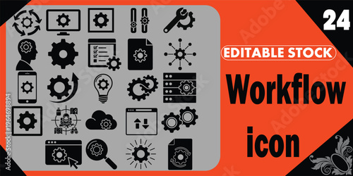 Collection of various business workflow icons and symbols for productivity and management tools  office workflow icons
