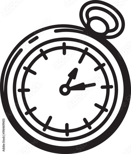 Minimalist pocket watch icon black and white vector illustration showing clock face with hands pointing at time for schedule management