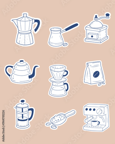 Coffee Brewing Equipment Sticker Pack – Doodle Style