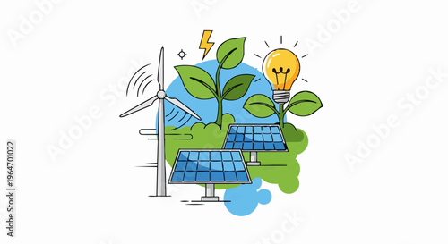Renewable Energy Sources - Wind Turbine, Solar Panels, and Sustainable Growth.