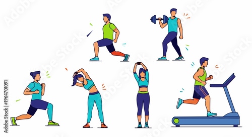 Diverse Fitness Activities - A Comprehensive Workout Illustration.