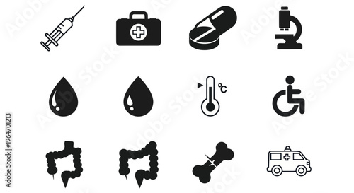 Medical Icons Set: Health Care, Science, and Hospital Symbols