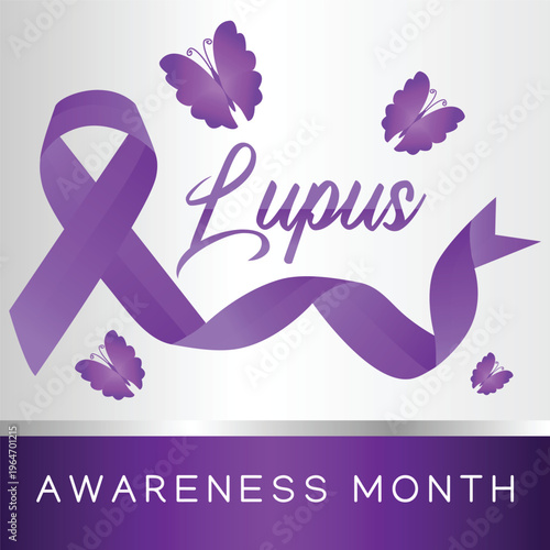 Lupus awareness month purple ribbon butterfly symbol