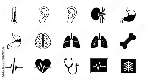 Medical Icons Set: Health, Anatomy, Diagnosis - Vector Graphics