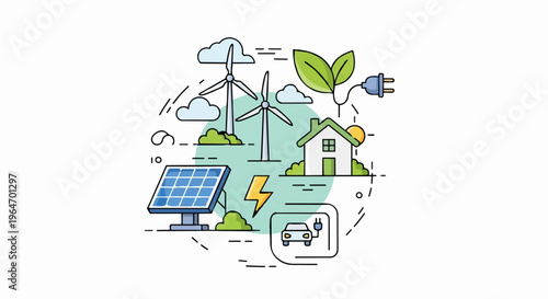 Renewable Energy Sources - A Sustainable Future with Solar Panels, Wind Turbines, and Electric Vehicles.