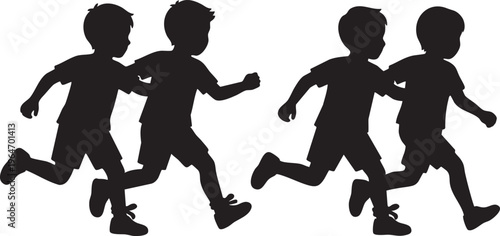 Energetic Silhouettes of Young Boys Running Together in a Dynamic Playful Motion Illustration