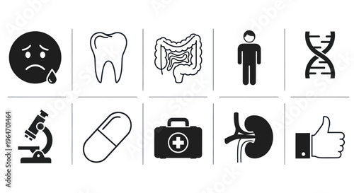 Medical Icons: Health, Science, Body Organs, and Human Care Icons