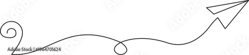 Continuous line drawing of paper plane flying upwards vector illustration