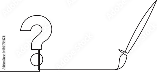 Continuous line art of question mark and paintbrush, creativity concept