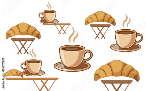 Enjoying Coffee and Croissants at a Cafe