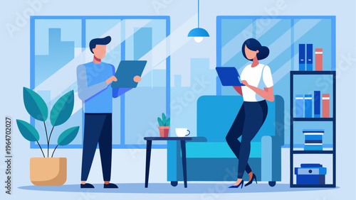 Professional team discussing project plans in modern office environment Vector