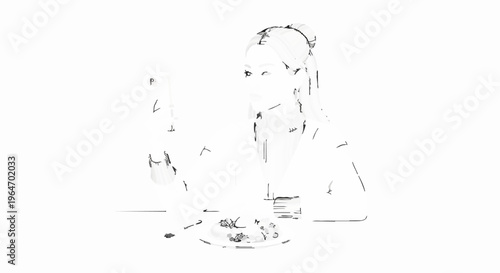 Woman with Headphones Engaged in a Virtual Meeting.