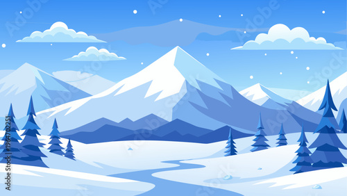 Majestic snow-covered mountains under a clear blue sky with scattered clouds Vector