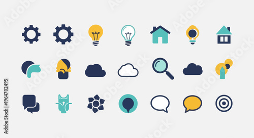 Creative Idea Icons: Lightbulb, Gear, Cloud, House, Owl, Flower, Target, Search