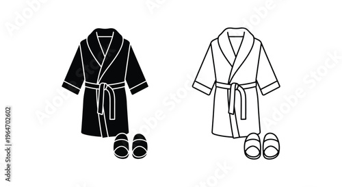 Black and white illustration of bathrobe and slippers Vector