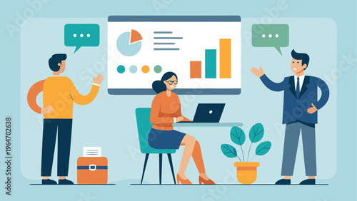 Team analyzing business data together in a modern office environment Vector
