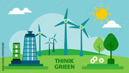 Illustration of renewable energy sources contributing to a green environment Vector