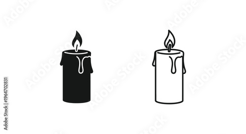 Black and white candles with flames and dripping wax Vector