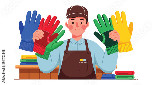 The Artisan's Array: An artisan stands proudly, showcasing a vibrant collection of gloves, each a testament to meticulous craftsmanship and dedication to quality.