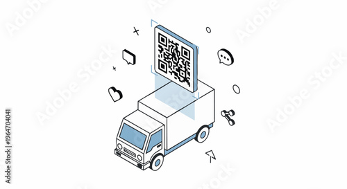Isometric Truck with QR Code - Modern Logistics and Delivery.