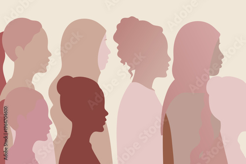 Diverse group of women depicted in a minimalist artistic silhouette style