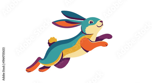 Colorful rabbit jumping vector illustration isolated on white