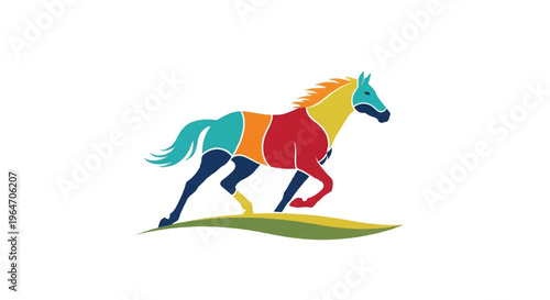 Colorful horse running vector illustration isolated on white background