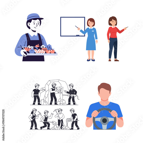 Diverse Group of Professionals Engaged in Various Occupations and Activities