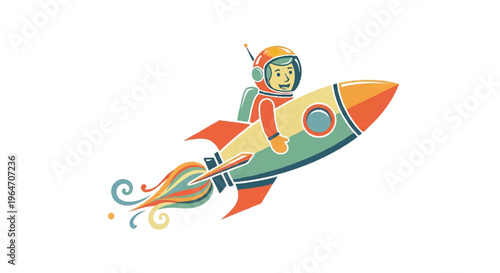 Astronaut in rocket flight illustration against white background