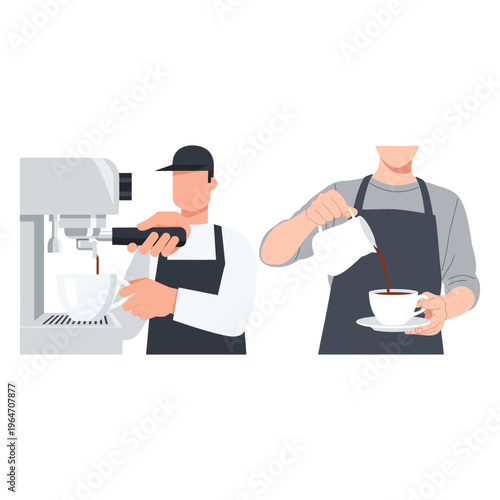 Professional Barista Service Crafting Fresh Espresso and Pouring Delicious Coffee Drinks