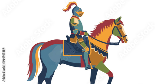 Knight in armor riding horse illustration isolated