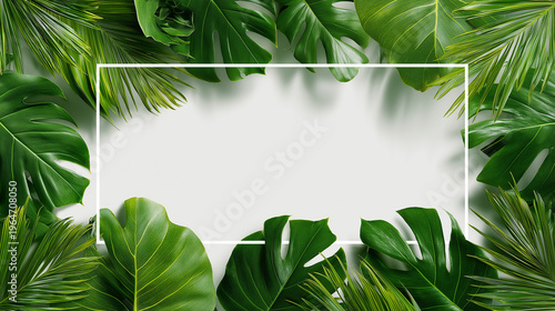 Frame of monstera and palm leaves