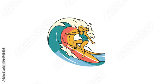 Woman surfing on a wave against white background
