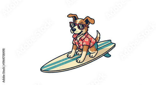 Dog surfing on a surfboard with sunglasses vector illustration