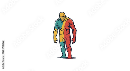 Stylized colorful humanoid figure isolated on white background