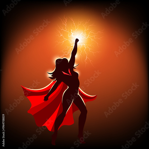 Female superhero with lightning force