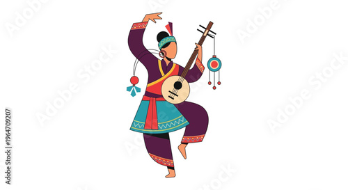 A vibrant illustration depicts a musician playing a traditional instrument showcasing cultural artistry as a silhouette high quality professional detailed modern